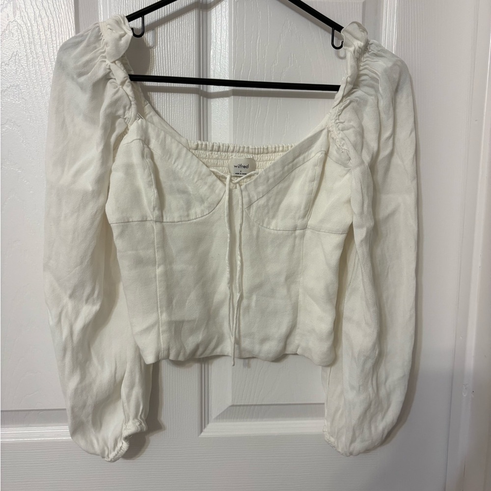 Wilfred White Linen Blend Square-Neck Crop Top